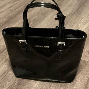 Michael Kors Black Patent Tote with Silver Hardware